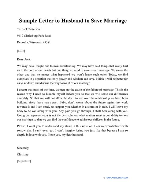 Sample Letter To Husband To Save Marriage Download Printable Pdf