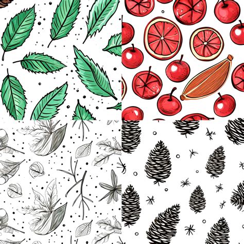 Set Of Organic Hand Drawn Christmas Seamless Pattern Vector