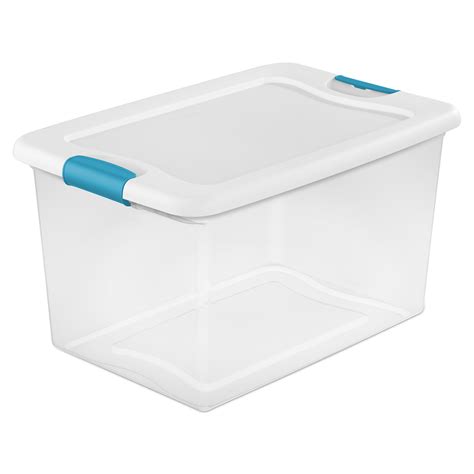 64 Qt Sterilite® Latch Box With White Lid And Blue Handles Us