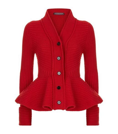 Women Knitwear Alexander Mcqueen Peplum Cardigan Red Peplum Tops