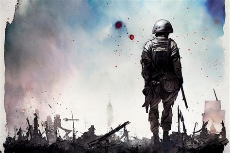 Premium Photo | Fantasy concept of a soldier standing alone after the war in battlefield digital ...