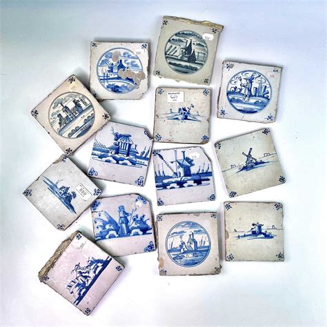 Lot 32 - Thirteen Delft pottery tiles, 18th/19th