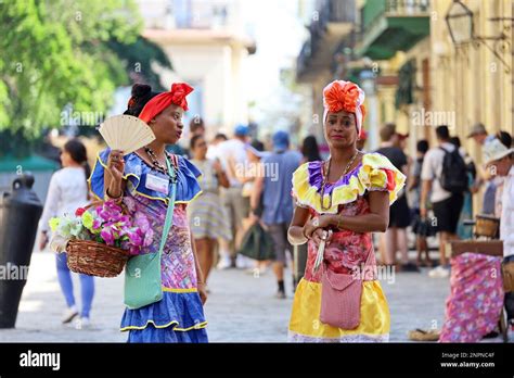 Cuban Women In Traditional Clothing Called Costumbrista Show The