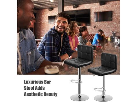 Set Of Bar Stools Pu Leather Adjustable Barstool Low Back Swivel Pub