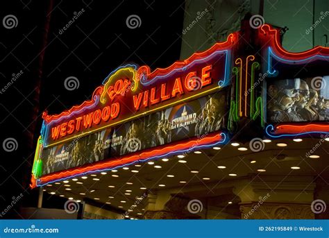 Illuminated Westwood Village Movie Theatre at Night, Los Angeles ...