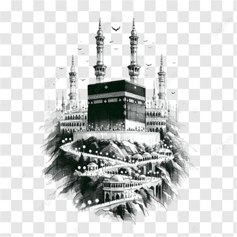 Black And Kaaba Hajj Prayer Mosque And Muslim PNG Transparent Image