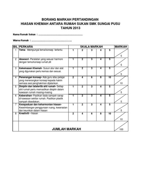 Borang Markah Pertandingan Hiasan Rumah Sukan Pdf Pdf