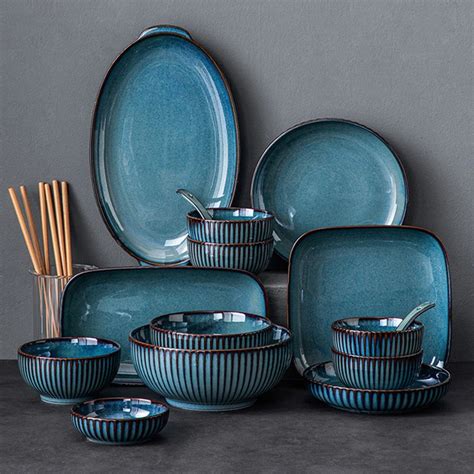 High Quality Blue Porcelain Dinnerware Set Wholesale Nordic Style