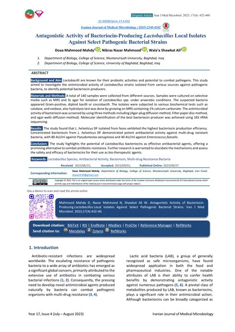 Pdf Antagonistic Activity Of Bacteriocin Producing Lactobacillus