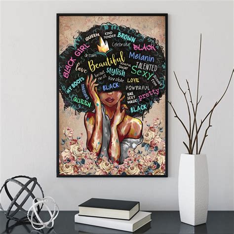 Afro Queen Canvas Wall Art Black Girl Roses Poster Print Black Queen