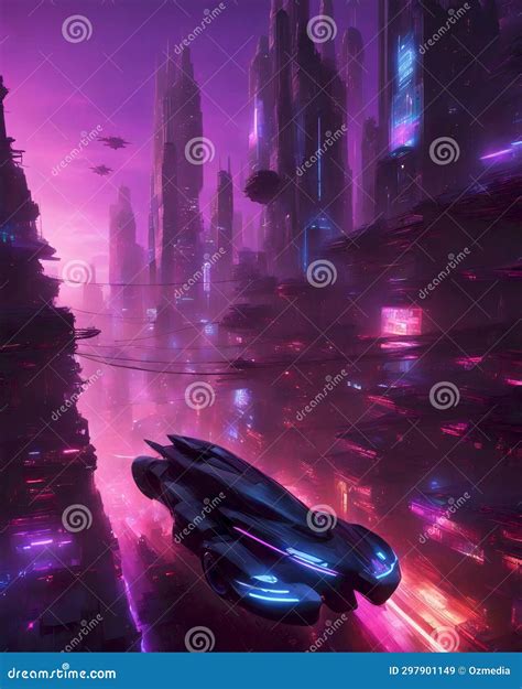 Cyberpunk Neon City stock illustration. Illustration of design - 297901149