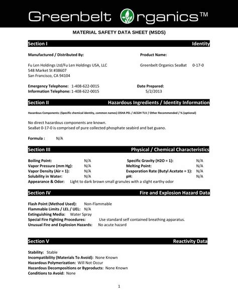 Pdf Material Safety Data Sheet Msds Products Images Msds Greenbelt