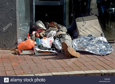 London England UK Homeless Man Sleeping Rough In The Street Stock