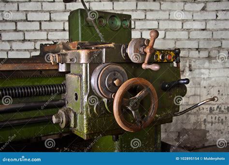 Old Industrial Machine Tool Rusty Metal Equipment In Abandoned Factory