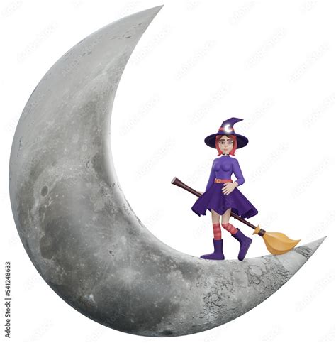 Cartoon witch on the moon ,Witch magic walking on moon, 3d rendering Stock Illustration | Adobe ...