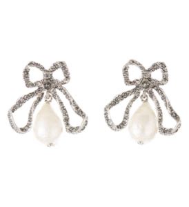 Bow Pearl Earrings Oscar De La Renta Pave Silver