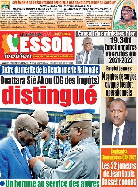 Titrologie De LEssor Ivoirien N1182 Du Jeudi 8 Juin 2023 Abidjan