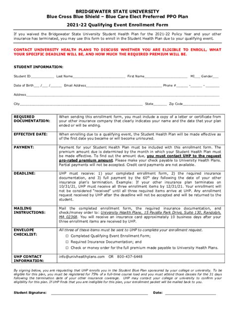 Fillable Online Bridgewater Qualifying Event Enrollment Form Pdf