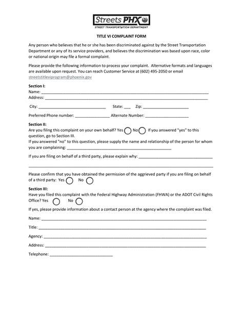 City Of Phoenix Arizona Title Vi Complaint Form Fill Out Sign Online And Download Pdf