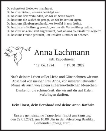 Traueranzeigen Von Anna Lachmann Trauer Merkur De