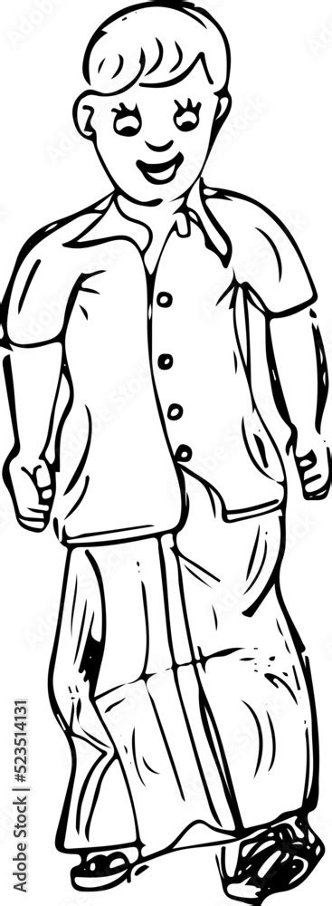 South Indian Boy Wearing Dhoti Kurta Traditional Indian Dress Line Art