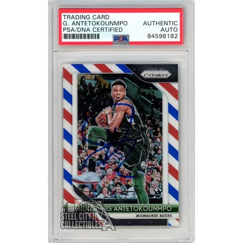 Giannis Antetokounmpo 2018 19 Panini Prizm Red White Blue Autograph