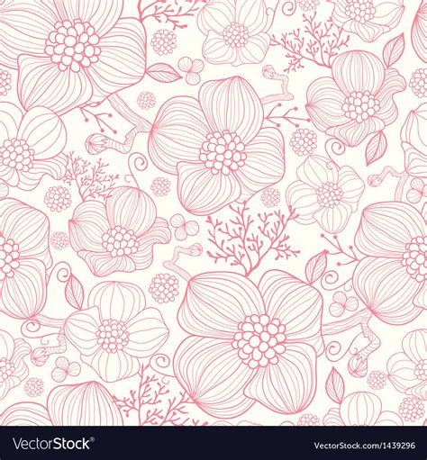 Red Line Art Flowers Seamless Pattern Background Vector Image