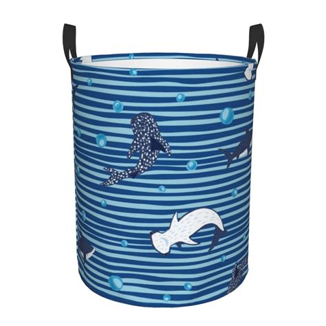 Fotbe Laundry Hamper With Durable Leather Laundry Basket Sharks On