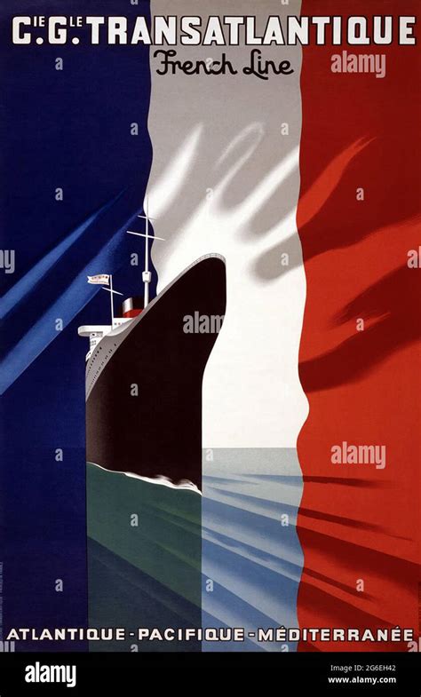 Vintage Travel Poster Ocean Liner French Line Compagnie Generale