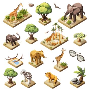 Isometric Photo Safari Set Icons Set Nature PNG Transparent Image