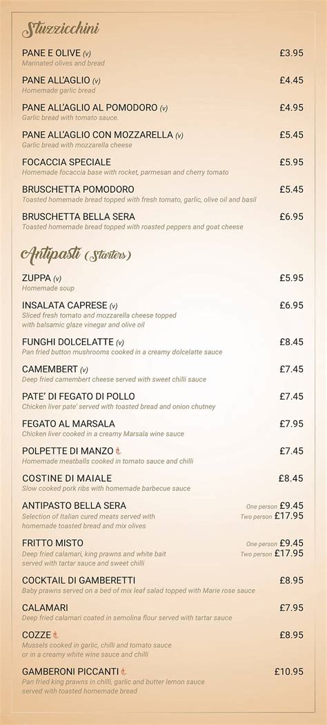 Menu At Bella Sera Restaurant Heywood 13 15 Rochdale Road East