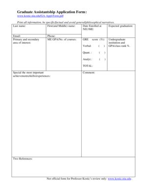 Fillable Online Kostic Niu Graduate Assistantship Application Form