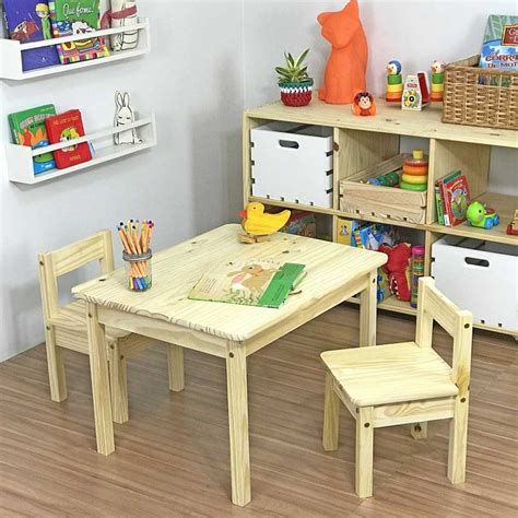 Kit Mesinha Infantil Cadeirinhas Natural Tadah Tadah Design