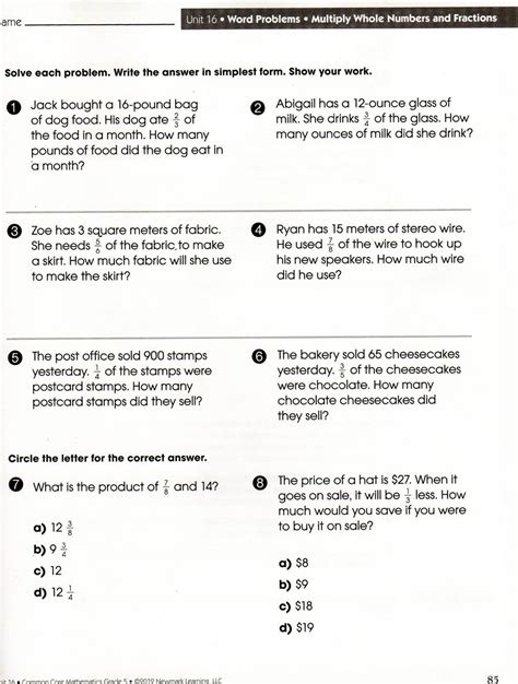 Word Problems On Multiplication And Division Of Fractions Letter