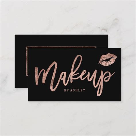 Makeup Artist Lips Rose Gold Typography Black Business Card Zazzle