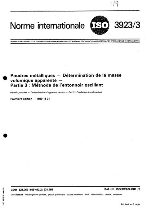 ISO 3923 3 1980 Metallic Powders Determination Of Apparent Density