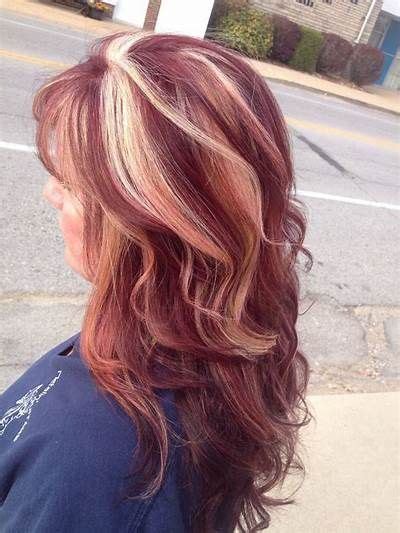 Red And Blonde Chunky Highlights Courtneyfudge Burgundy Red