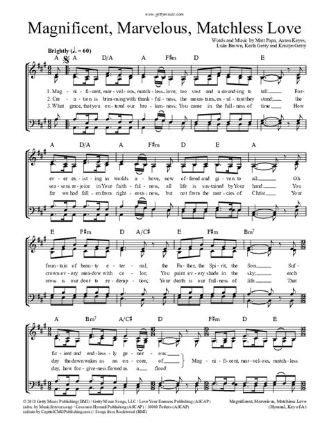 Magnificent Marvelous Matchless Love Sheet Music Pdf Keith Kristyn