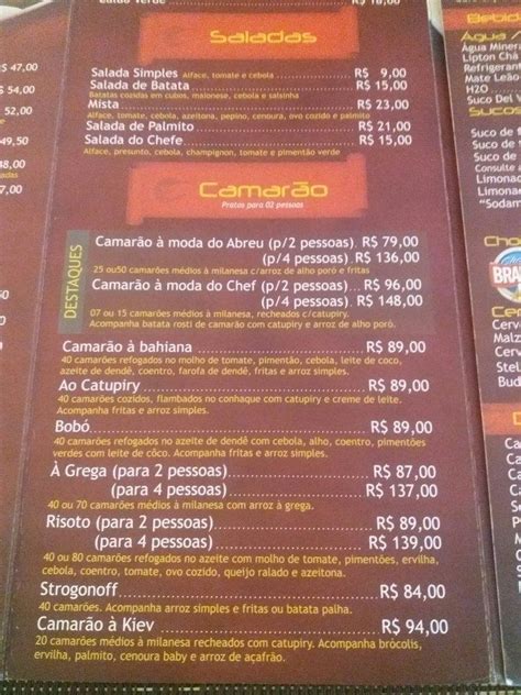 Menu at O Camarão Arte Bia restaurant Rio de Janeiro 5080 1 piso