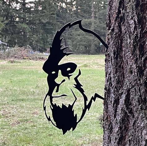 Bigfoot Peeking Sasquatch Big Foot Garden Stake Tree Etsy