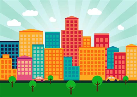 Colorful Flat City Buildings