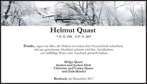 Traueranzeigen Von Helmut Quast Rz Trauer De