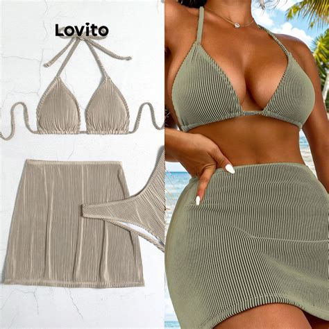 Lovito Women Sexy Plain Backless Tie Back Bikini Sets LNL Shopee