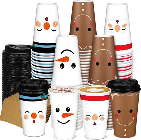 Zhehao Pcs Sets Christmas Paper Coffee Cups With Lids And Sleeves