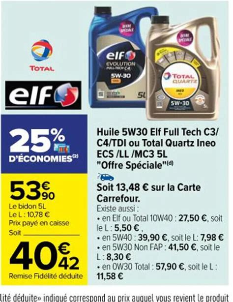 Promo Huile 5W30 Elf Full Tech C3 C4 TDI Ou Total Quartz Ineo ECS LL