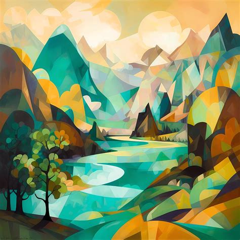 A Cubist Interpretation Of A Natural Landscape With Mountains No 1