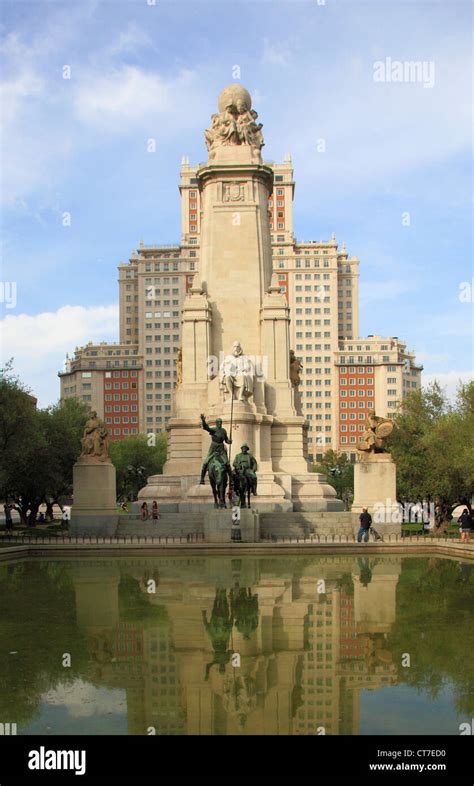 Plaza De Espana And The Monument Cervantes Hi Res Stock Photography And