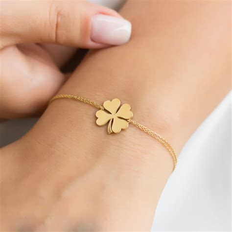 K Gold Four Leaf Clover Charm Bracelet Clover Bracelet Etsy Uk