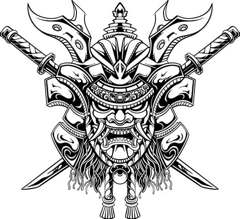 Line Art Of Yasuke With Japanese Samurai Mask 20546786 Vector Art At