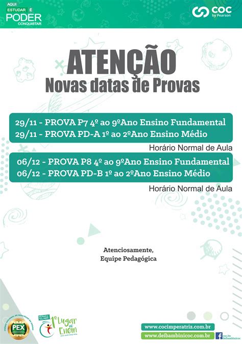 Aten O Novas Datas Provas P E P Coc Imperatriz